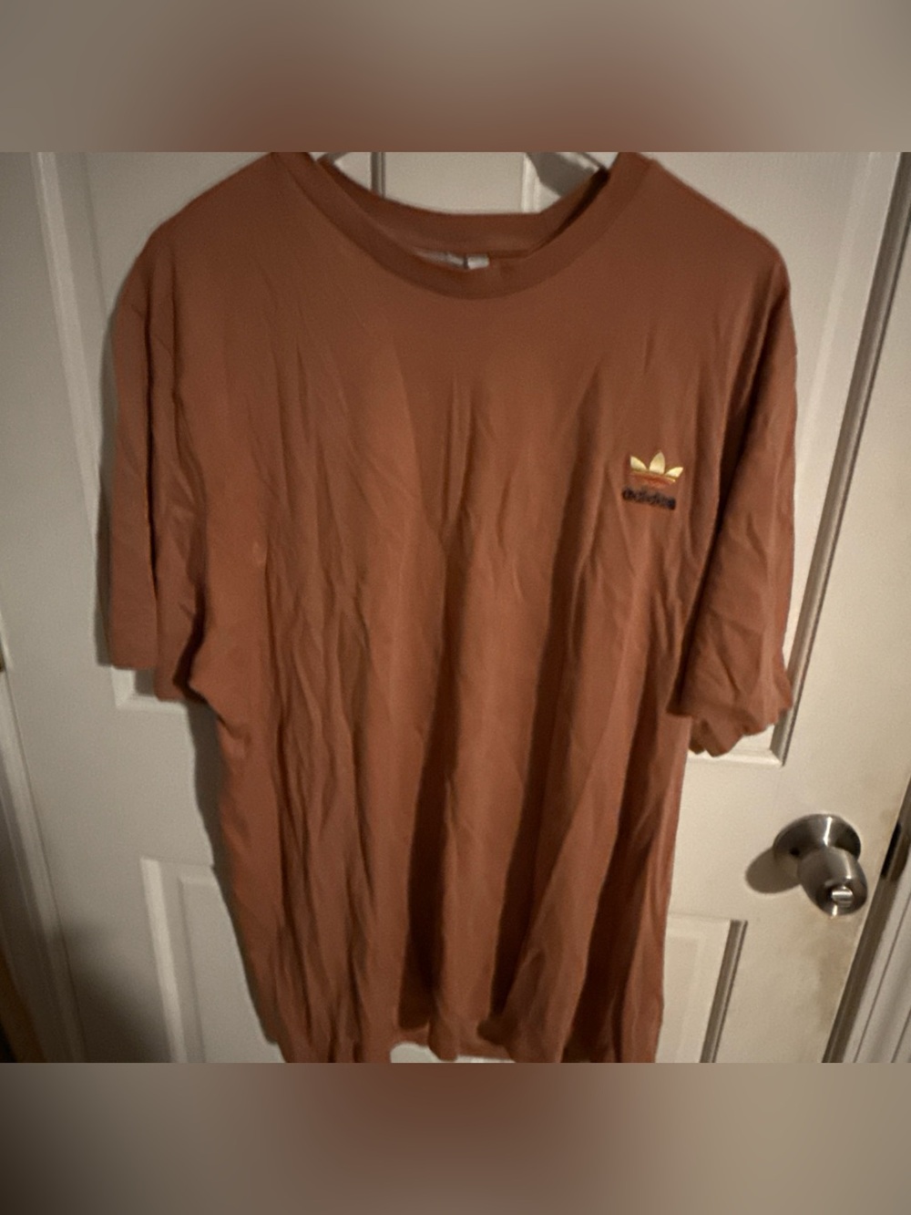 adidas Brown Short Sleeve Trefoil Tee with Gold Logo